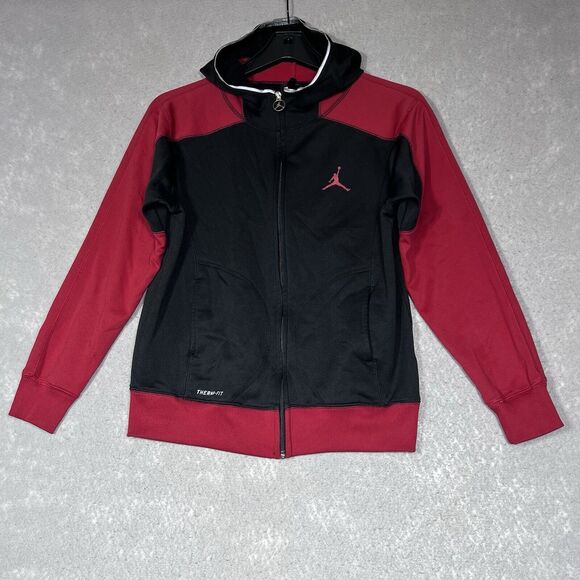 Nike Air Jumpman Sweatshirt Youth Boy Medium Black Red Full Zip-Up Jacket Hoodie - Picture 1 of 12